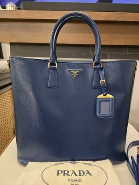 Prada Navy Saffiano Leather Shoulder Strap with Gold Hardware